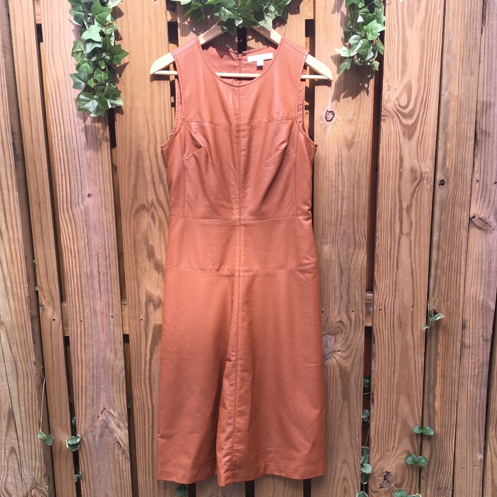 Piperlime Caramel Faux Leather Midi Dress